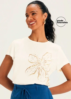 Marialícia - Blusa Feminina Regular Floral Bege - MARIALÍCIA