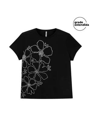Marialícia - Blusa Feminina Regular Floral Preto - MARIALÍCIA