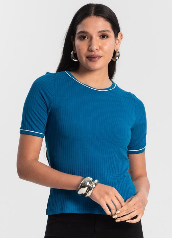 Rovitex - Blusa Feminina Ribana Canelada Azul