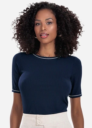 Rovitex - Blusa Feminina Ribana Canelada Azul - ROVITEX