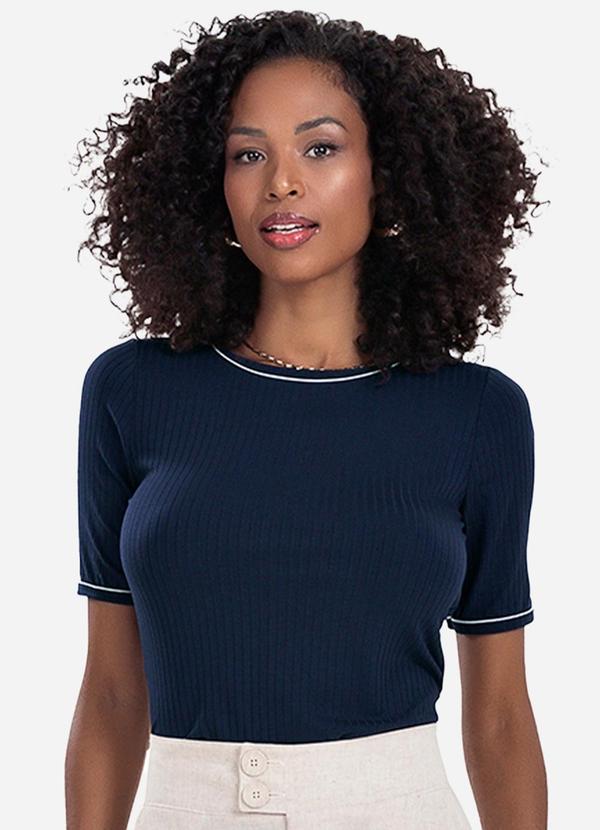 Rovitex - Blusa Feminina Ribana Canelada Azul