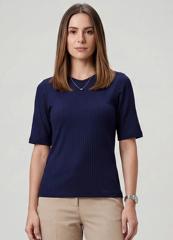 Infinita Cor - Blusa Feminina Ribana Canelada Azul