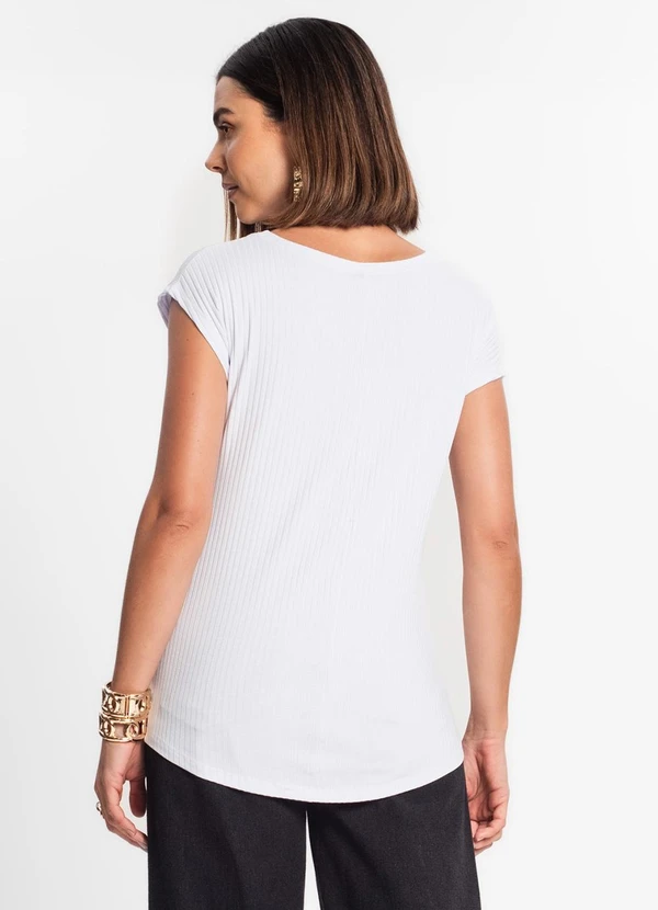Rovitex - Blusa Feminina Ribana Canelada Básica Branco 2
