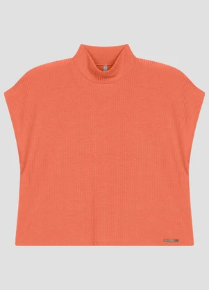 Cereja Rosa - Blusa Feminina Ribana Canelada Gola Alta Laranja - CEREJA ROSA