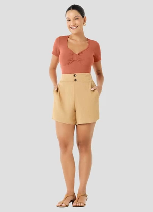 Cereja Rosa - Blusa Feminina Ribana Canelada Laranja - CEREJA ROSA