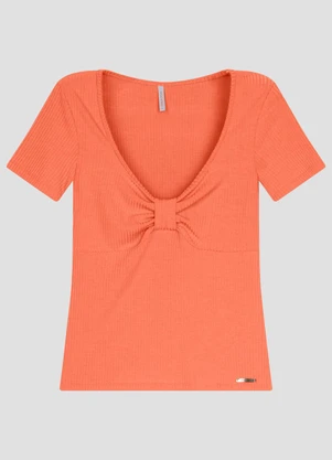 Cereja Rosa - Blusa Feminina Ribana Canelada Laranja - CEREJA ROSA