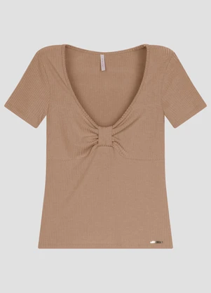 Cereja Rosa - Blusa Feminina Ribana Canelada Marrom - CEREJA ROSA