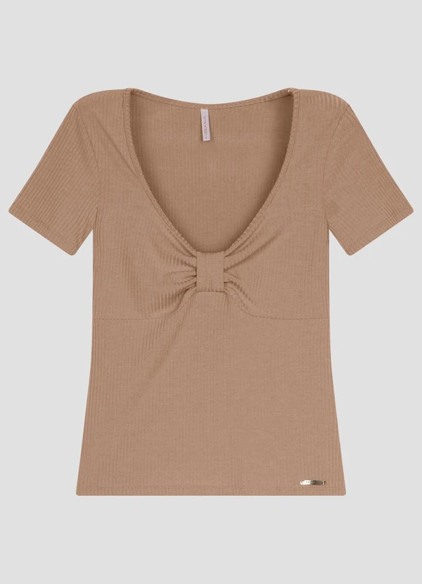 Cereja Rosa - Blusa Feminina Ribana Canelada Marrom