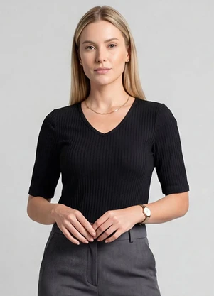 Infinita Cor - Blusa Feminina Ribana Canelada Preto - INFINITA COR