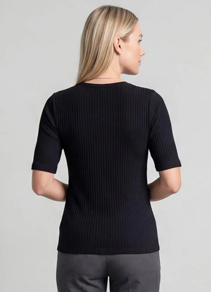 Infinita Cor - Blusa Feminina Ribana Canelada Preto - INFINITA COR