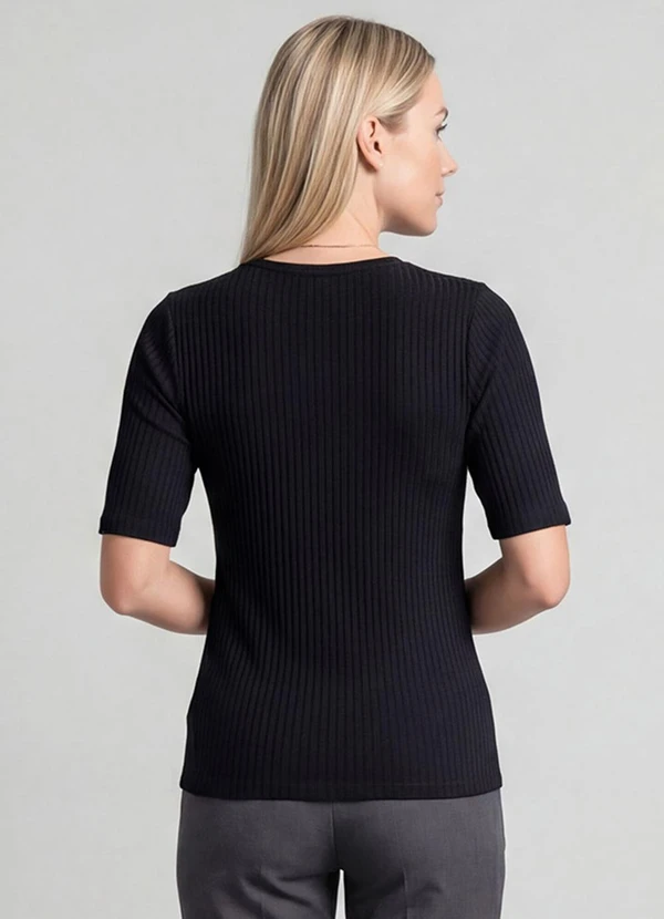 Infinita Cor - Blusa Feminina Ribana Canelada Preto 2