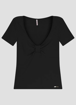 Cereja Rosa - Blusa Feminina Ribana Canelada Preto - CEREJA ROSA