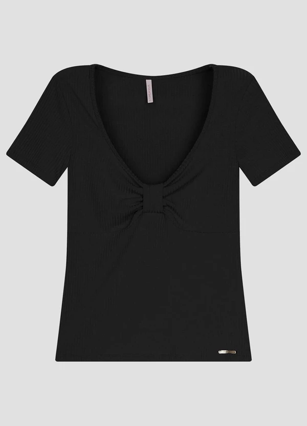 Cereja Rosa - Blusa Feminina Ribana Canelada Preto