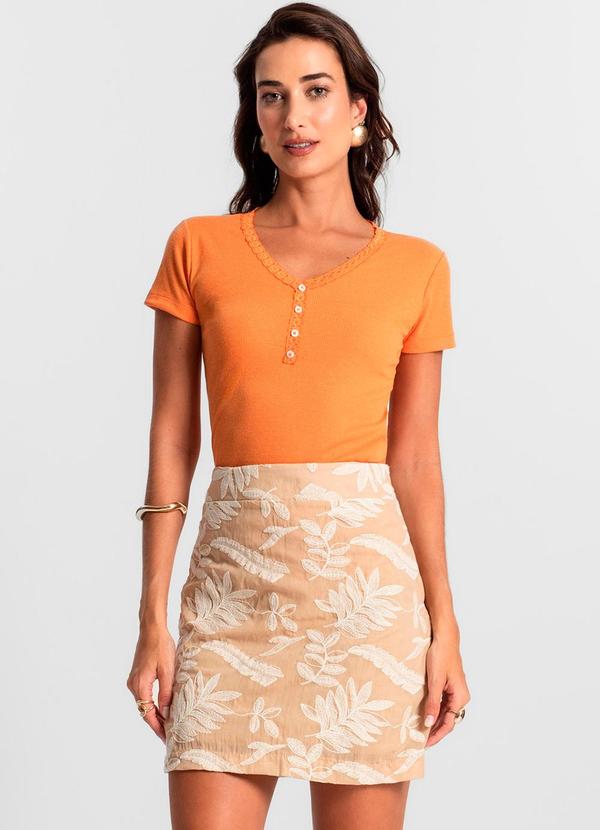 Rovitex - Blusa Feminina Ribana de Linho Ko Laranja 3