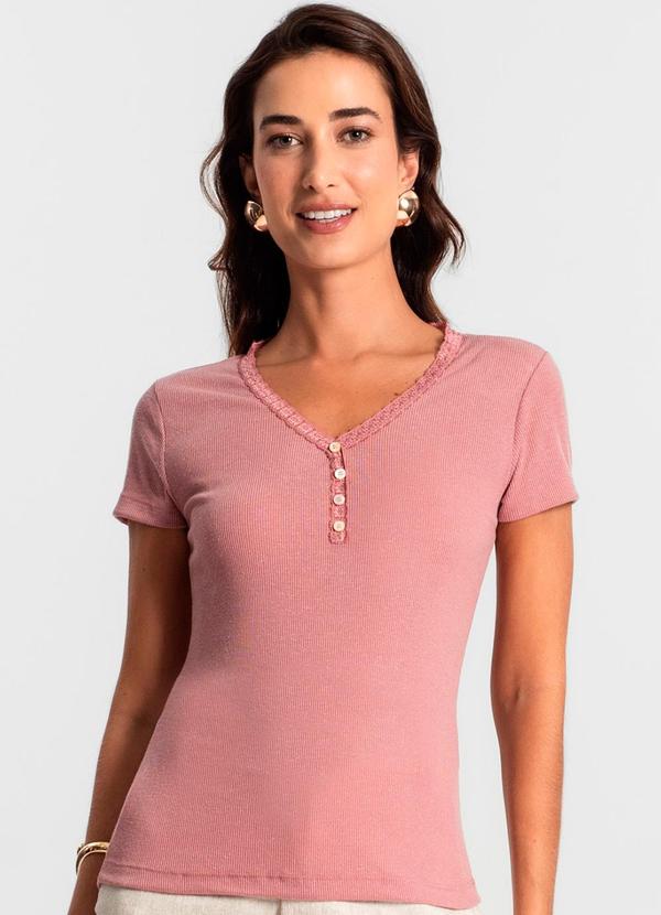 Rovitex - Blusa Feminina Ribana de Linho Rosa
