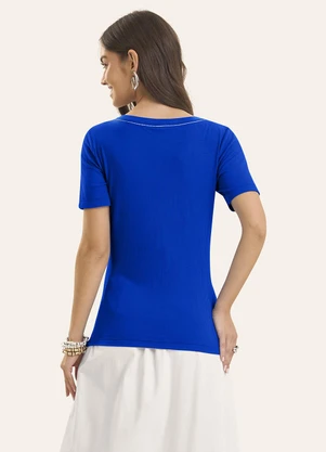 Rovitex - Blusa Feminina Ribana de Viscose Azul - ROVITEX