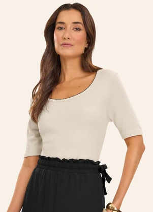 Rovitex - Blusa Feminina Ribana de Viscose Bege - ROVITEX