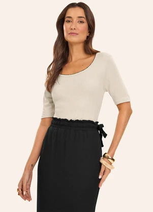 Rovitex - Blusa Feminina Ribana de Viscose Bege - ROVITEX