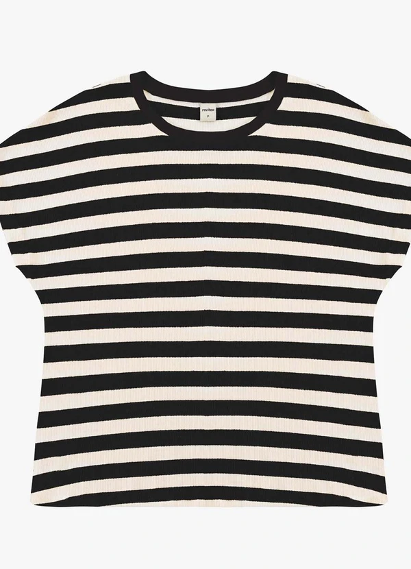 Rovitex - Blusa Feminina Ribana de Viscose Listrada Preto