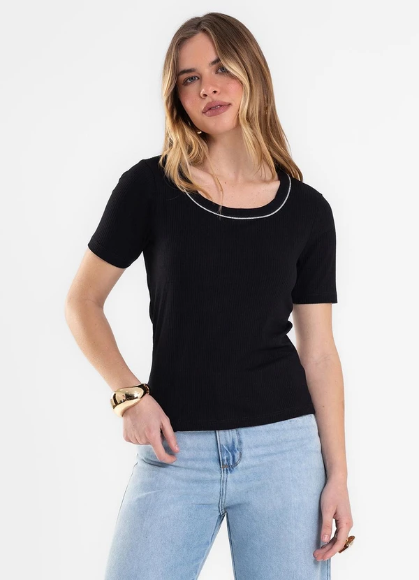 Rovitex - Blusa Feminina Ribana de Viscose Preto