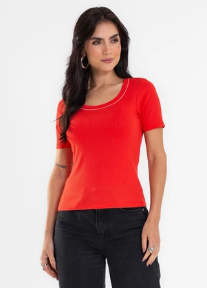 Rovitex - Blusa Feminina Ribana de Viscose Vermelho - ROVITEX