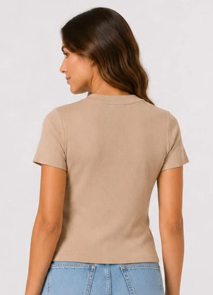 Infinita Cor - Blusa Feminina Ribana Gola em Molde Marrom - INFINITA COR