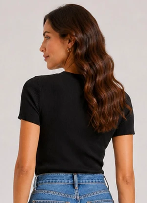Infinita Cor - Blusa Feminina Ribana Gola em Molde Preto - INFINITA COR
