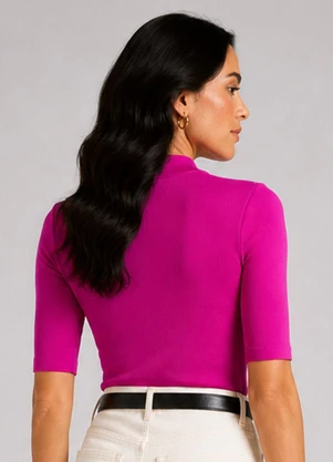Infinita Cor - Blusa Feminina Ribana Gola em Molde Rosa - INFINITA COR