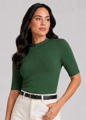 Infinita Cor - Blusa Feminina Ribana Gola em Molde Verde - INFINITA COR