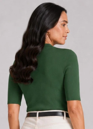 Infinita Cor - Blusa Feminina Ribana Gola em Molde Verde - INFINITA COR