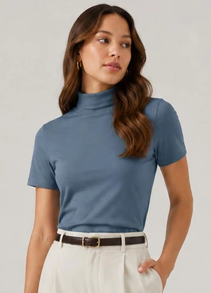 Infinita Cor - Blusa Feminina Ribana Gola Mais Alta Azul - INFINITA COR