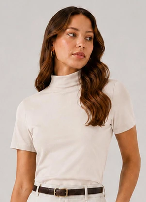 Infinita Cor - Blusa Feminina Ribana Gola Mais Alta Bege - INFINITA COR