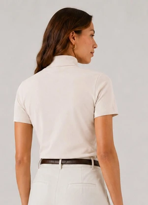 Infinita Cor - Blusa Feminina Ribana Gola Mais Alta Bege - INFINITA COR