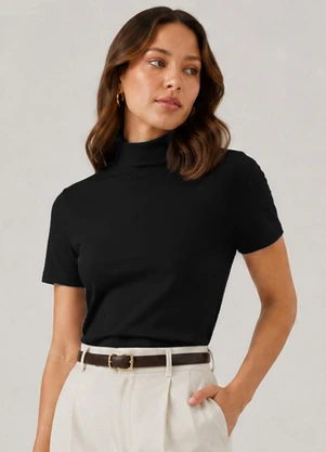 Infinita Cor - Blusa Feminina Ribana Gola Mais Alta Preto - INFINITA COR