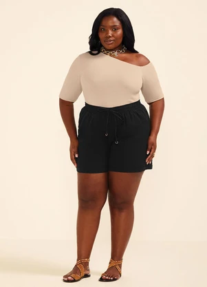 Marialícia - Blusa Feminina Ribana um Ombro Só Bege - MARIALÍCIA