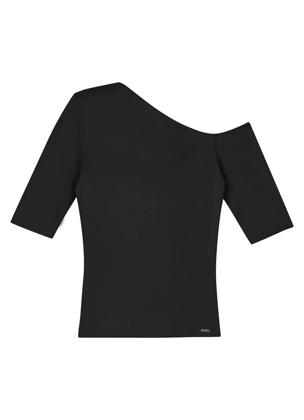 Marialícia - Blusa Feminina Ribana um Ombro Só Preto 4