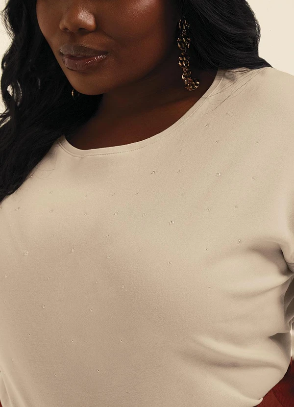 Marialícia - Blusa Feminina Suedine Strass Bege 2