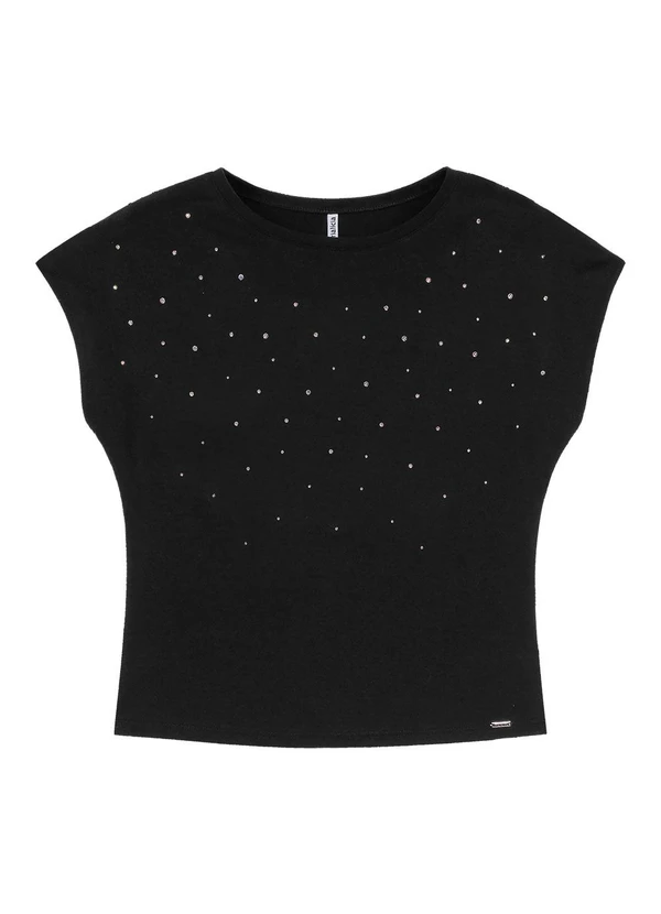 Marialícia - Blusa Feminina Suedine Strass Preto 3