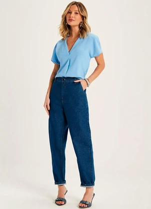 Marialícia - Blusa Feminina Texturizada Decote V Azul - MARIALÍCIA