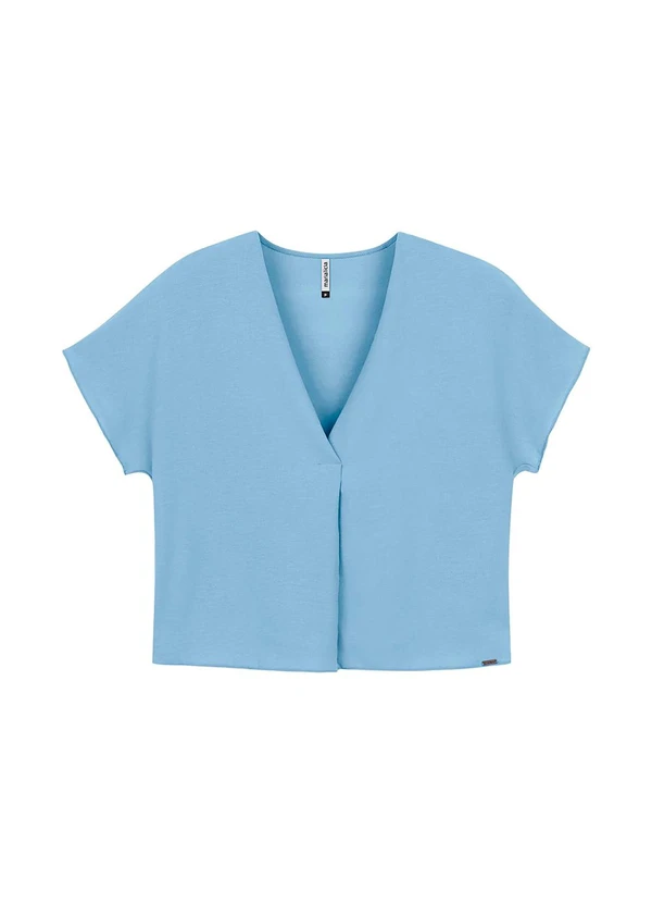 Marialícia - Blusa Feminina Texturizada Decote V Azul 3
