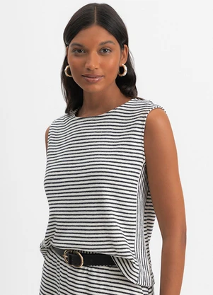 Essendi - Blusa Feminina Texturizada Listrada Natural - ESSENDI