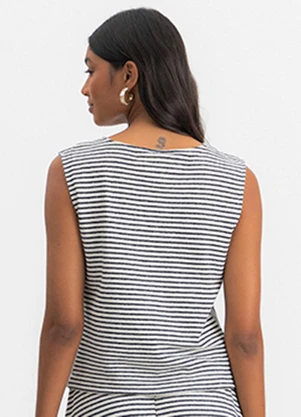 Essendi - Blusa Feminina Texturizada Listrada Natural - ESSENDI