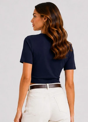 Infinita Cor - Blusa Feminina Transpasse Formando Nó Azul - INFINITA COR
