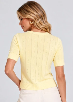 Dianna - Blusa Feminina Trico Pontilhado Delicado Amarelo - DIANNA