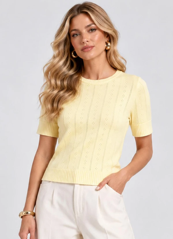Dianna - Blusa Feminina Trico Pontilhado Delicado Amarelo