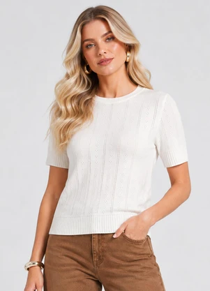 Dianna - Blusa Feminina Trico Pontilhado Delicado Branco - DIANNA