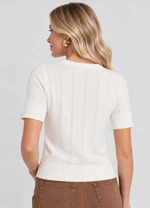 Dianna - Blusa Feminina Trico Pontilhado Delicado Branco - DIANNA