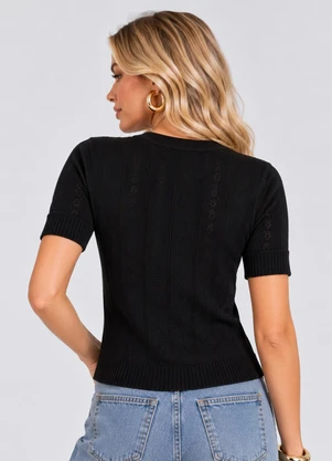 Dianna - Blusa Feminina Trico Pontilhado Delicado Preto - DIANNA