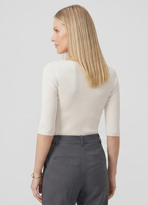 Endless - Blusa Feminina Tricot Decote Canoa Bege - ENDLESS