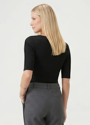 Endless - Blusa Feminina Tricot Decote Canoa Preto - ENDLESS